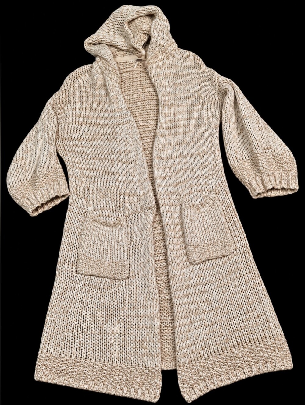 Free People Neutral Chunky Knit Hooded Longline Midi Cardigan Duster Size Small - Picture 11 of 16